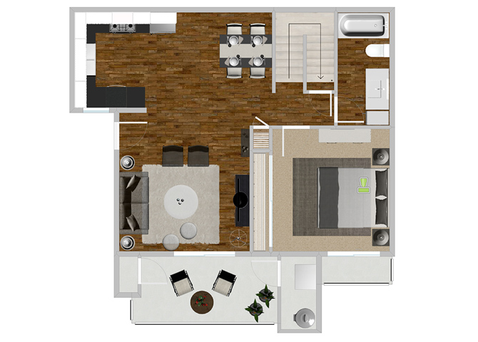 Floor plan for 2 beds, 2 baths, 1064 sqft